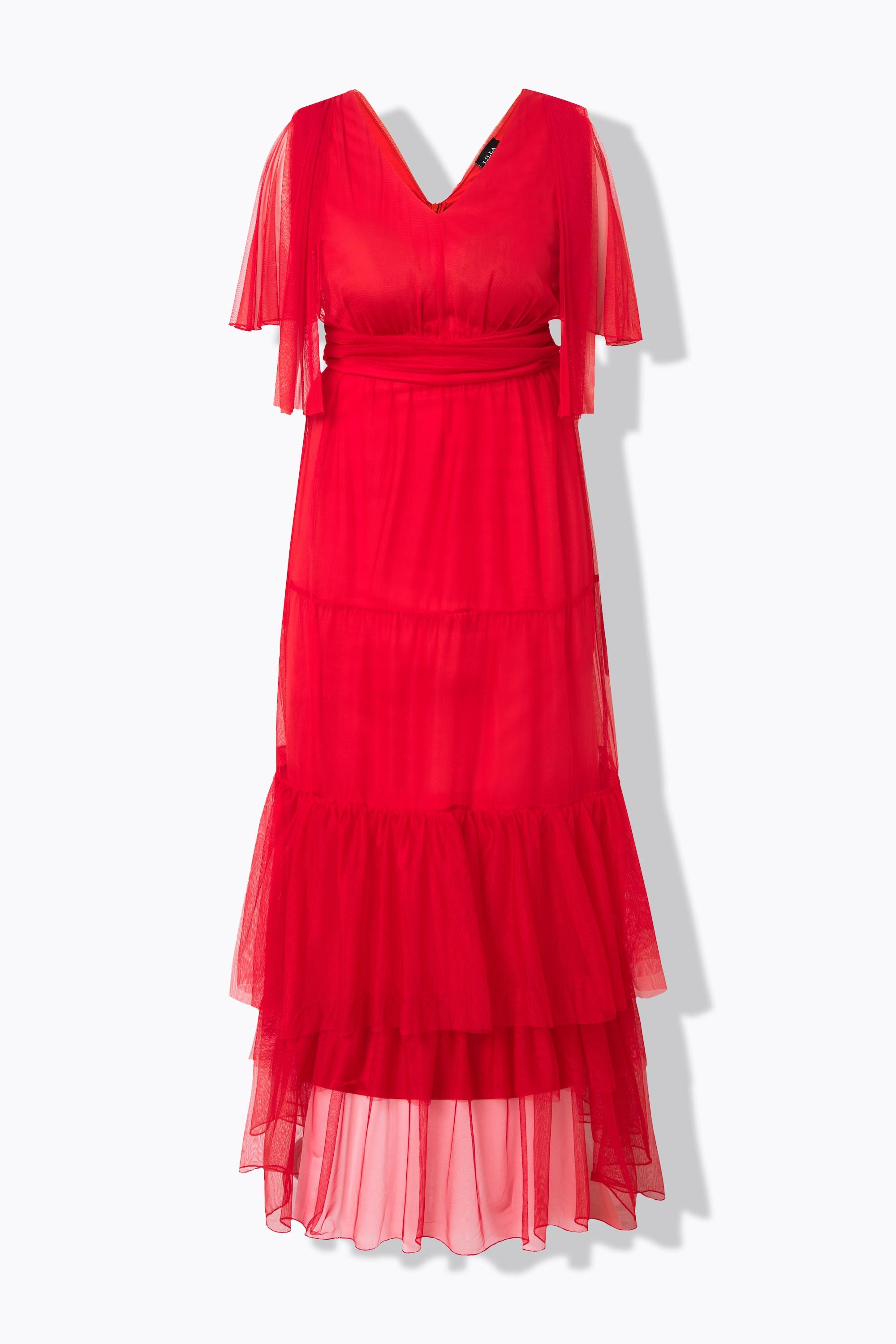 Ulla Popken Robe Maxi Drapée en Mesh Manches Chauve-Souris  