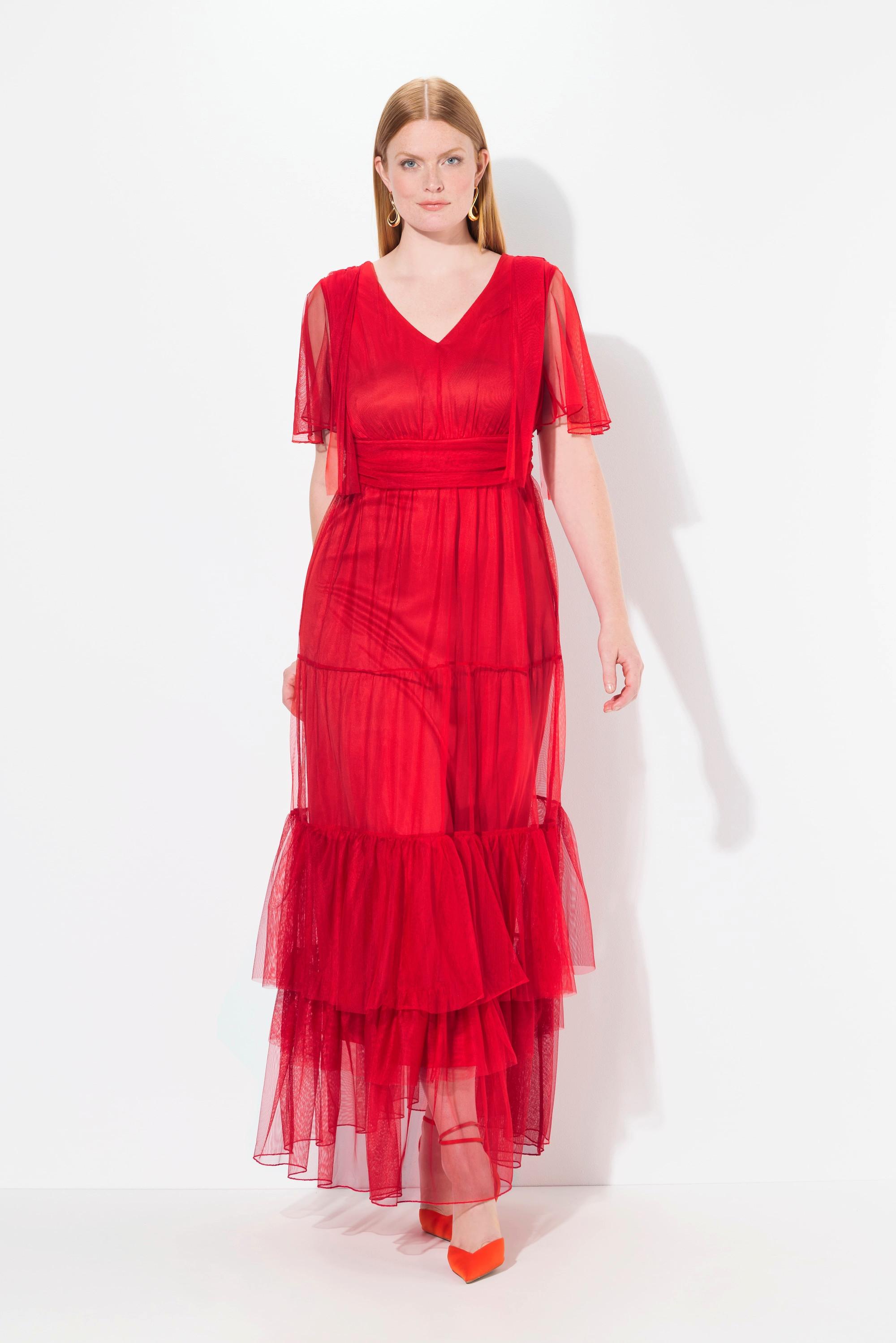 Ulla Popken Robe Maxi Drapée en Mesh Manches Chauve-Souris  