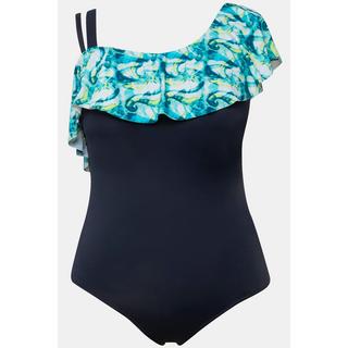 Ulla Popken  Maillot de bain, bonnets souples et volant. Décolleté asymétrique 