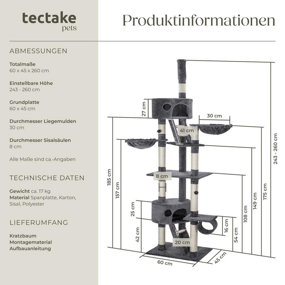 Tectake  Kratzbaum Hansi 243 bis 260 cm Sisal 