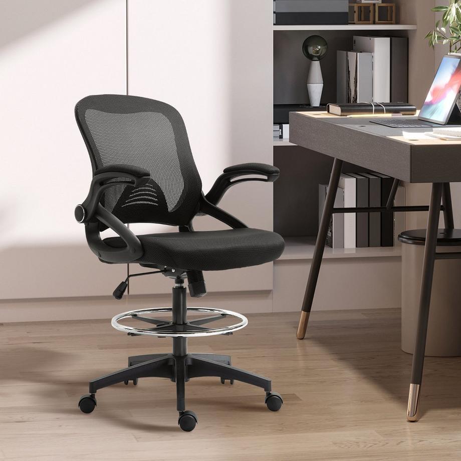 Northio Schreibtischstuhl Ergonomischer Bürostuhl Drehstuhl 360° Mit Verstellbarem Fußring Bis 120 Kg Belastbar Mesh Schwarz 106-126 Cm  