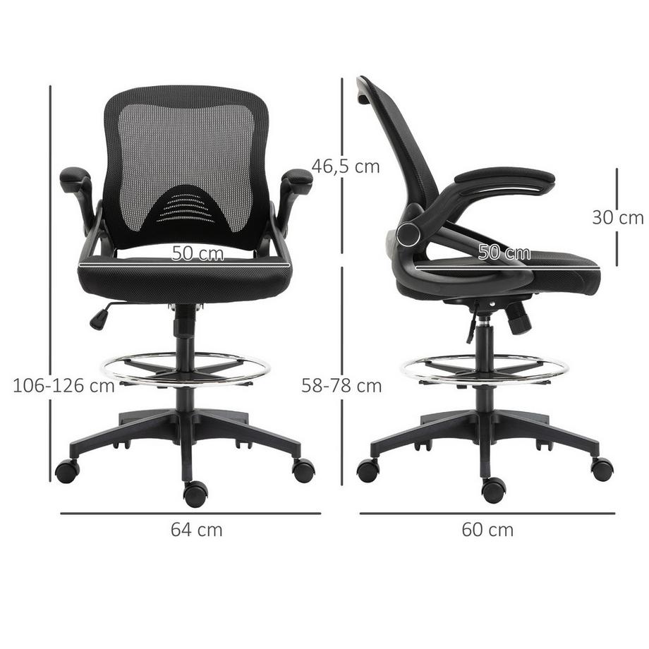 Northio Schreibtischstuhl Ergonomischer Bürostuhl Drehstuhl 360° Mit Verstellbarem Fußring Bis 120 Kg Belastbar Mesh Schwarz 106-126 Cm  