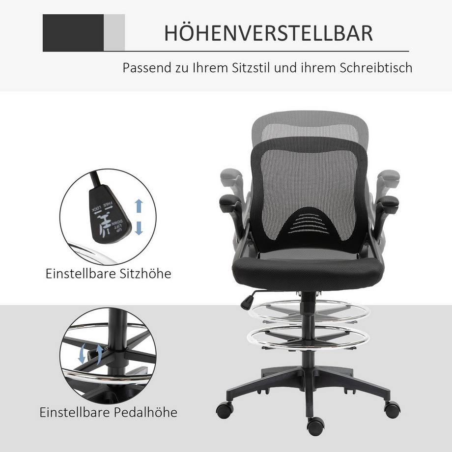 Northio Schreibtischstuhl Ergonomischer Bürostuhl Drehstuhl 360° Mit Verstellbarem Fußring Bis 120 Kg Belastbar Mesh Schwarz 106-126 Cm  
