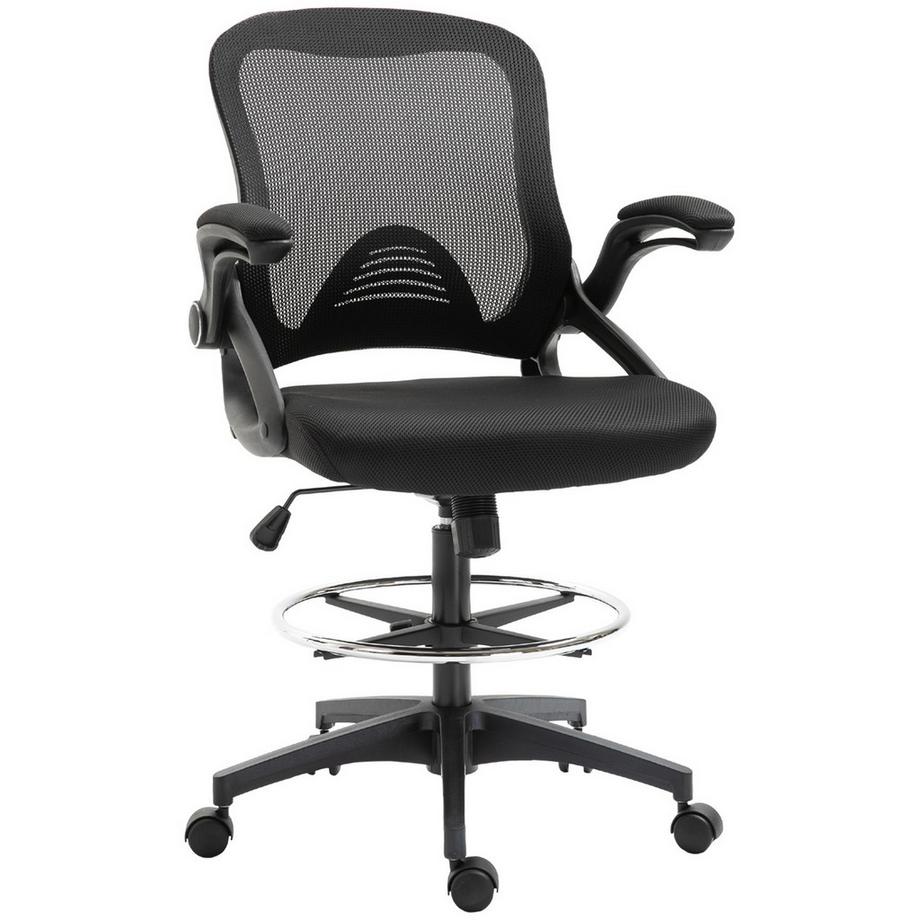 Schreibtischstuhl Ergonomischer Bürostuhl Drehstuhl 360° Mit Verstellbarem Fußring Bis 120 Kg Belastbar Mesh Schwarz 106-126 Cm
