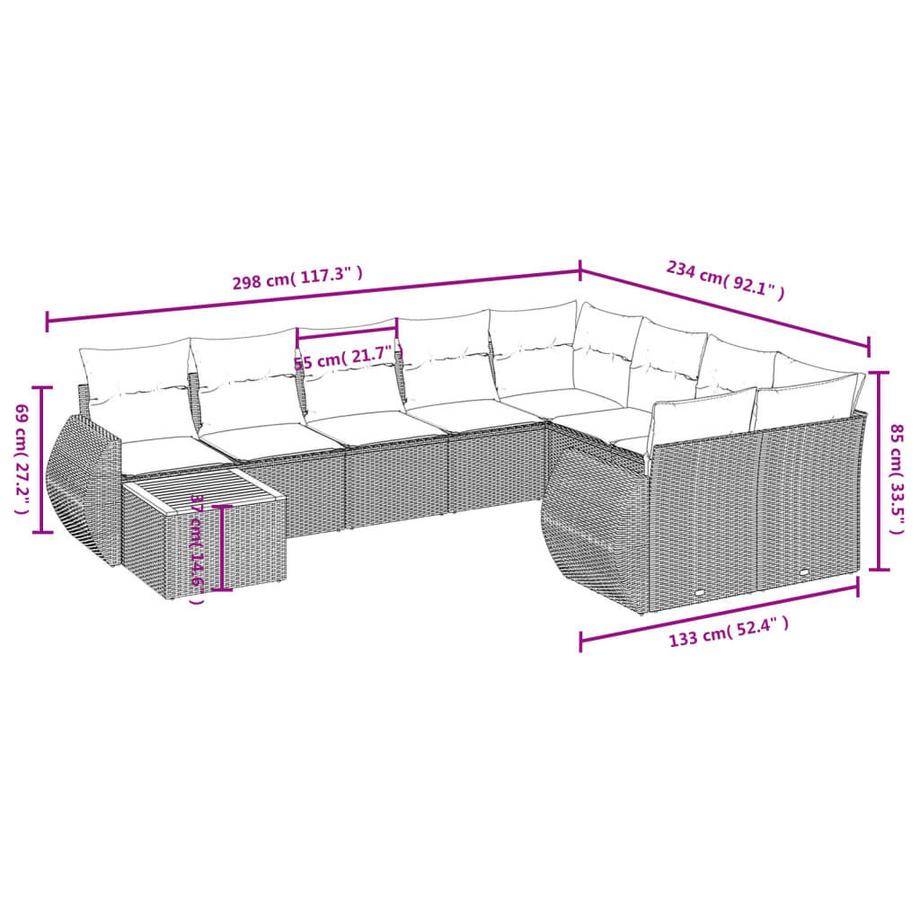 VidaXL set divano da giardino Polirattan  