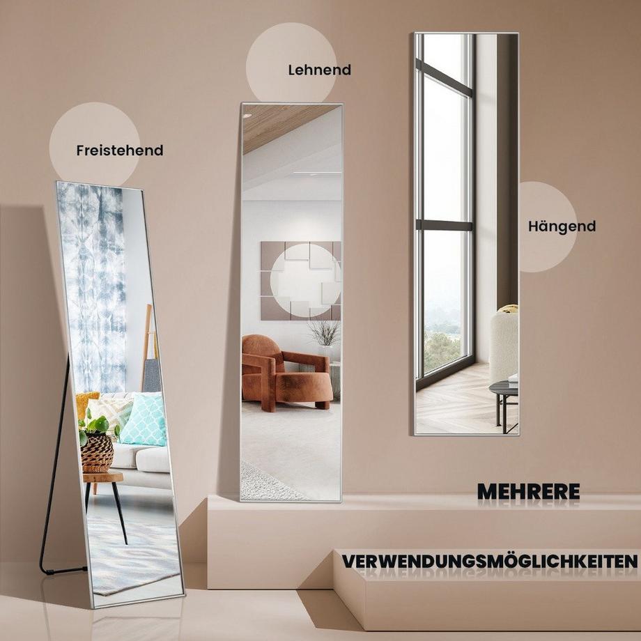 B2X Specchio a figura intera 160 x 40 cm Specchio da terra e specchio da parete 2 in 1 in vetro infrangibile argento  