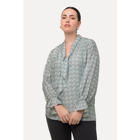 Ulla Popken  Blouse à manches longues et col montant, lavallière et ruché 