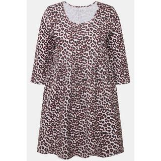 Ulla Popken  Maglia dal taglio lungo e svasato con design leopardato, scollo a girocollo e maniche a 3/4 