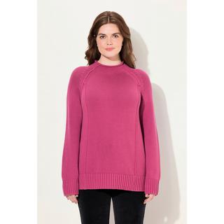 Ulla Popken  Pullover in cotone biologico con cuciture decorative, collo alto e maniche lunghe 