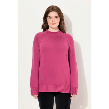 Pullover in cotone biologico con cuciture decorative, collo alto e maniche lunghe