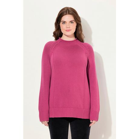 Ulla Popken  Pullover in cotone biologico con cuciture decorative, collo alto e maniche lunghe 