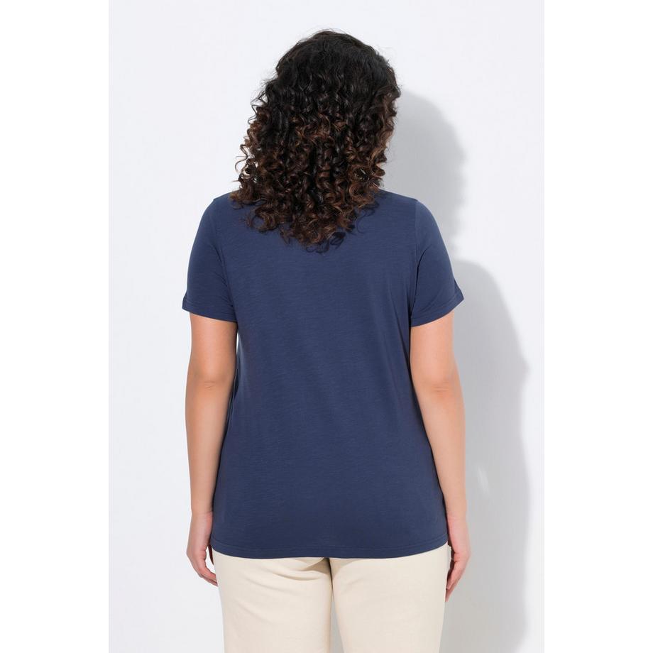 Ulla Popken T-shirt ricamata girocollo mezze maniche cotone biologico  