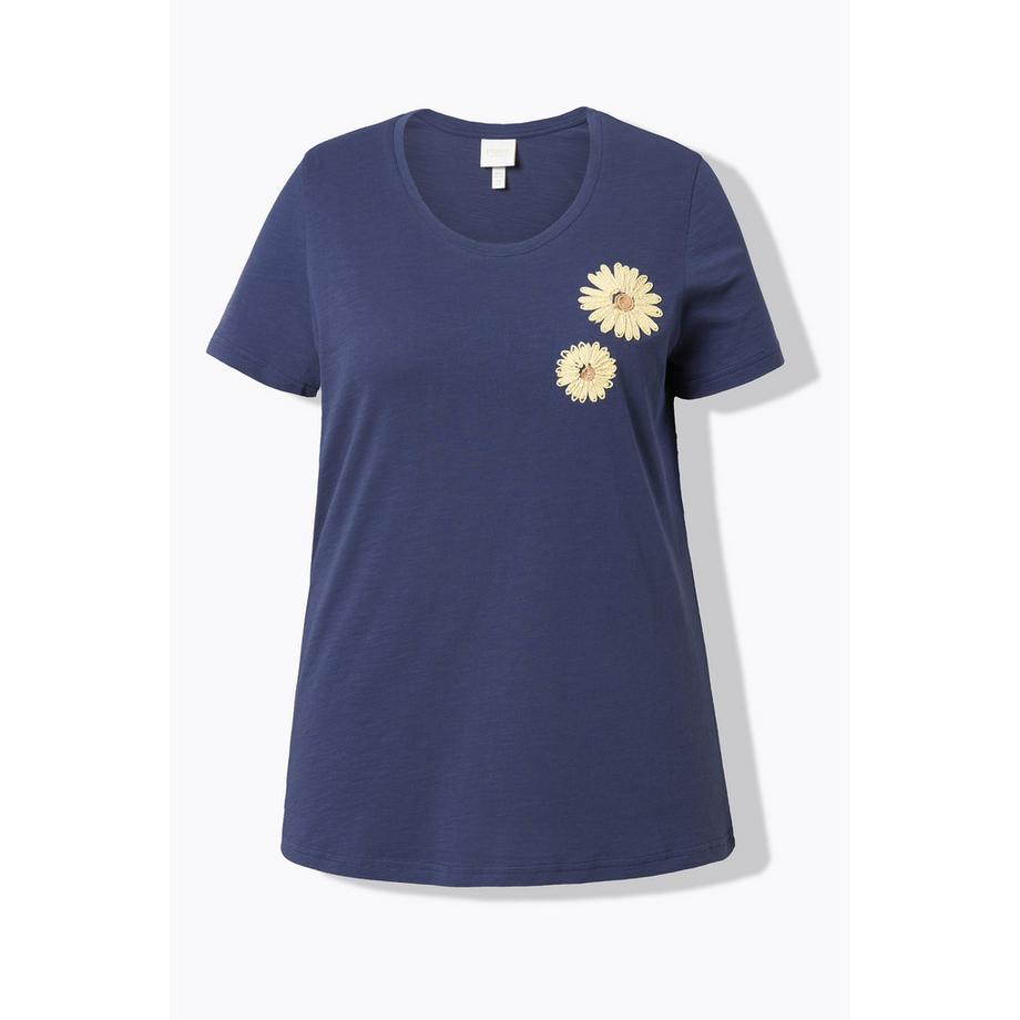 Ulla Popken T-shirt ricamata girocollo mezze maniche cotone biologico  