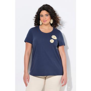 T-shirt in cotone biologico con ricami, scollo a girocollo e mezze maniche