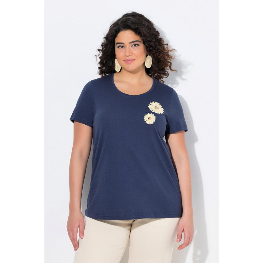 Ulla Popken T-shirt ricamata girocollo mezze maniche cotone biologico  