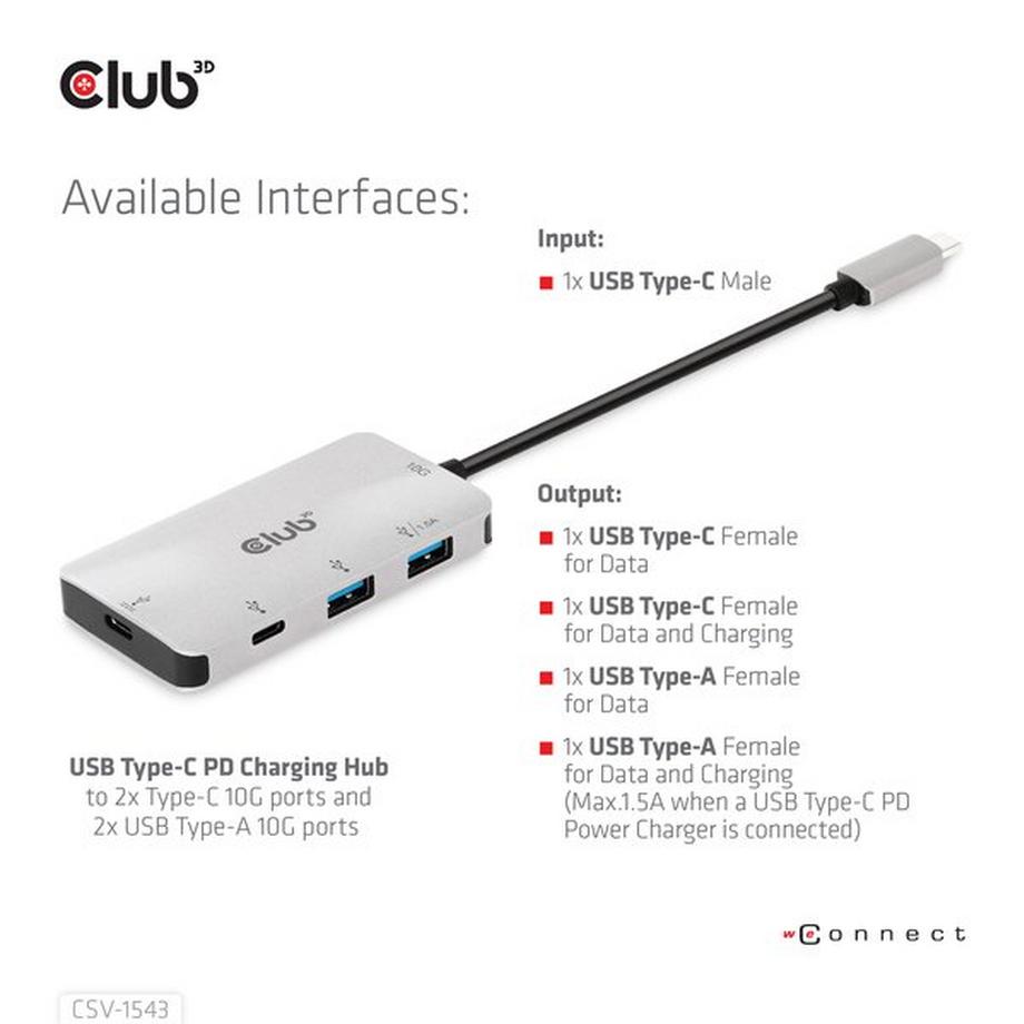 USB Gen2 Type-C PD Charging Hub to 2x Type-C 10G ports and 2x USB Type-A 10G ports