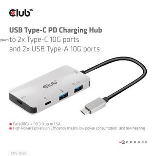 Club3D  USB Gen2 Type-C PD Charging Hub to 2x Type-C 10G ports and 2x USB Type-A 10G ports 