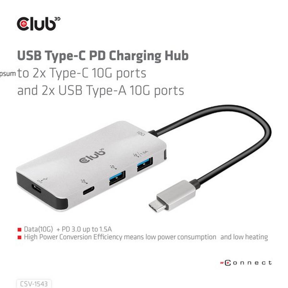 Club3D  CSV-1543 hub & concentrateur 10000 Mbit/s 