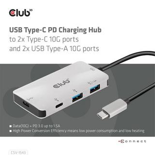 Club3D  USB Gen2 Type-C PD Charging Hub to 2x Type-C 10G ports and 2x USB Type-A 10G ports 