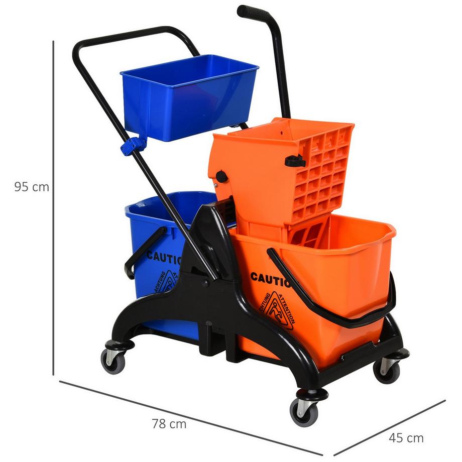 Northio  Reinigungswagen Professioneller Reinigungswagen mit Backenpresse 2 Eimer + Aufbewahrung Orange Blau Aosom 