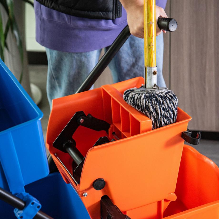 Northio  Reinigungswagen Professioneller Reinigungswagen mit Backenpresse 2 Eimer + Aufbewahrung Orange Blau Aosom 