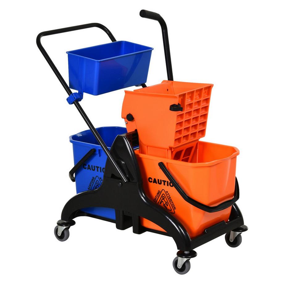 Northio  Reinigungswagen Professioneller Reinigungswagen mit Backenpresse 2 Eimer + Aufbewahrung Orange Blau Aosom 