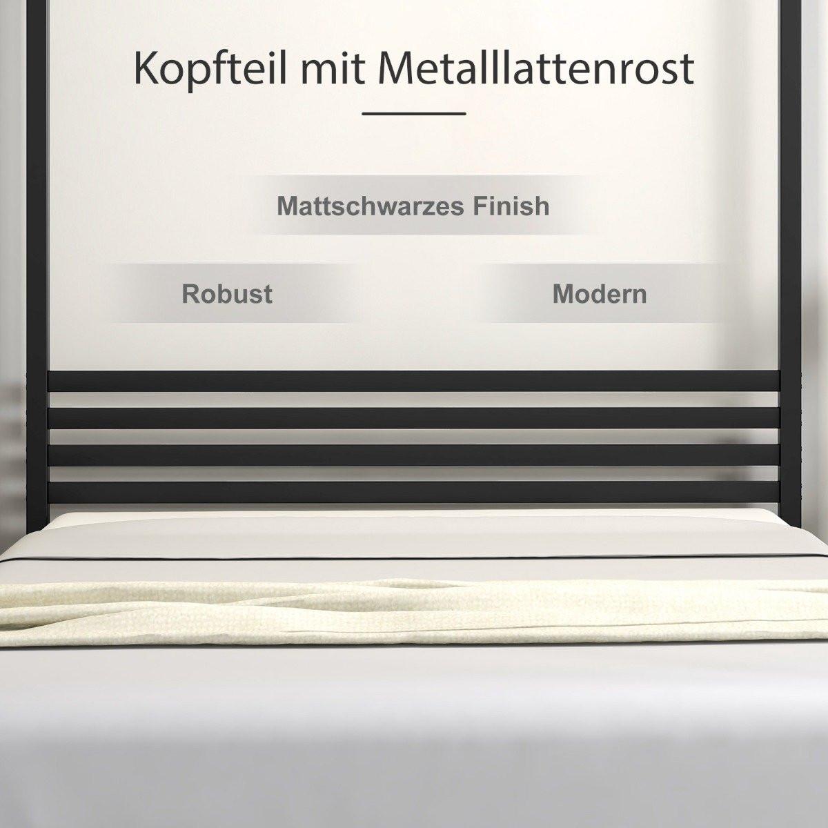 Northix Letto a baldacchino 140 x 200 cm con rete a doghe in metallo letto matrimoniale giroletto nero  