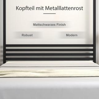Northix Letto a baldacchino 140 x 200 cm con rete a doghe in metallo letto matrimoniale giroletto nero  