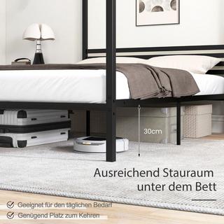 Northix Letto a baldacchino 140 x 200 cm con rete a doghe in metallo letto matrimoniale giroletto nero  