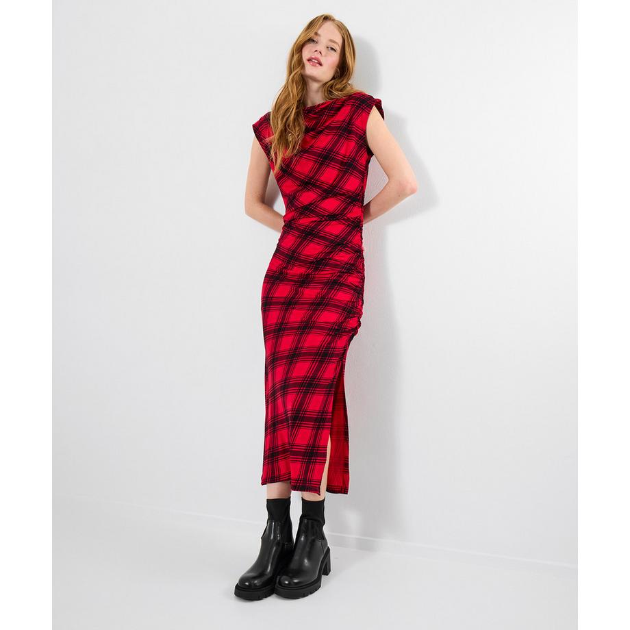 Joe Browns Figurbetontes Karo Jersey Midikleid Trichterhals  