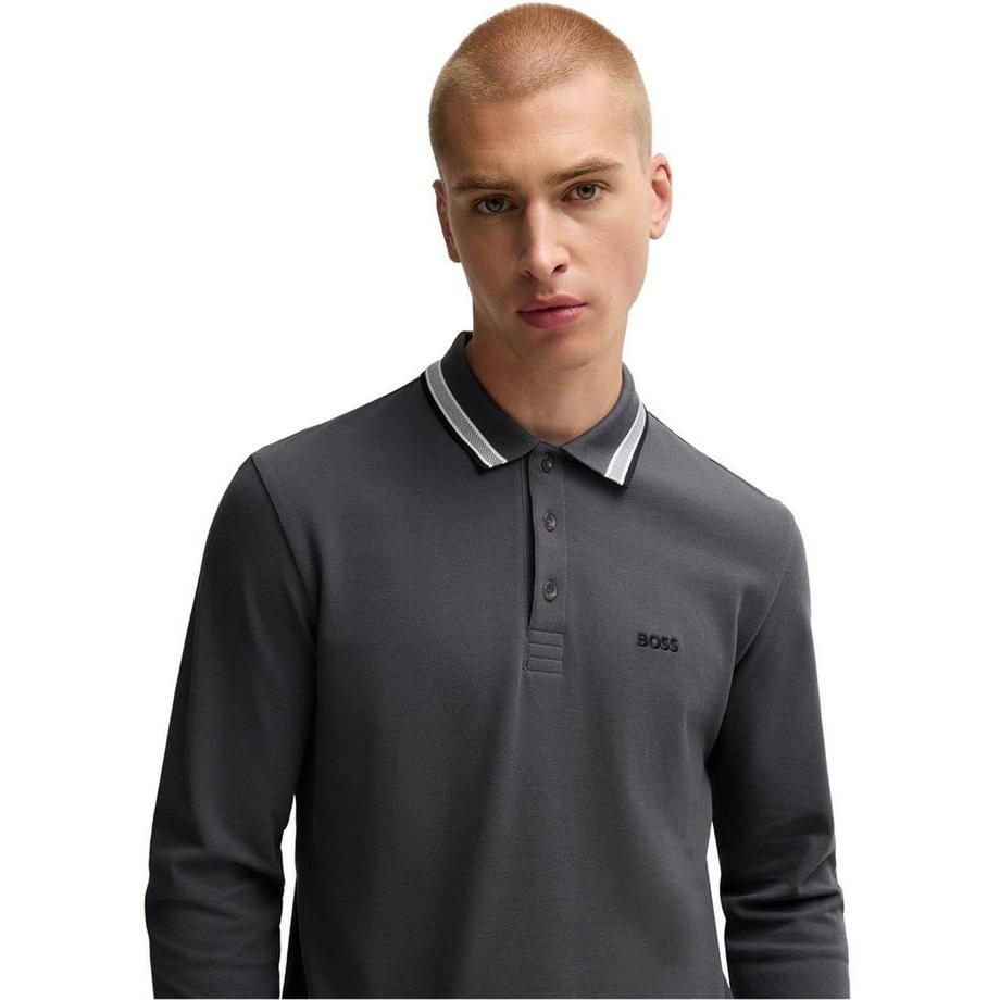 BOSS Maglietta Polo Manica Lunga con Logo Ricamato  