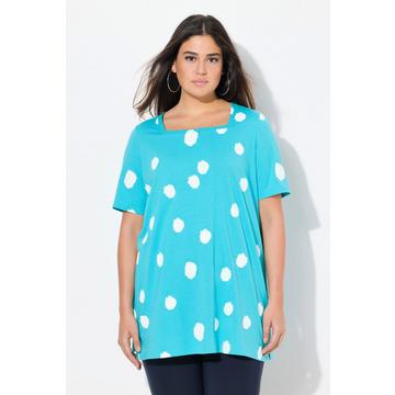 T-shirt long à pois, ligne A, décolleté carré et manches courtes