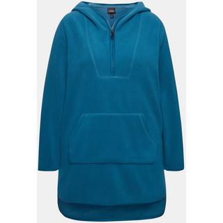 Ulla Popken  Pullover lungo di pellicciotto di pile con cappuccio, zip e maniche lunghe 