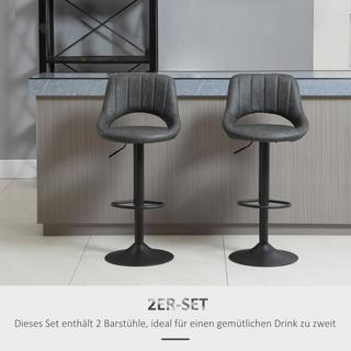 Northio Barhocker-Set, 2 Hocker, Küchenhocker, Lederoptik, drehbar, höhenverstellbar, mit Fußstütze, Metallrahmen, 44 x 49 x 90-110 cm, Grau  