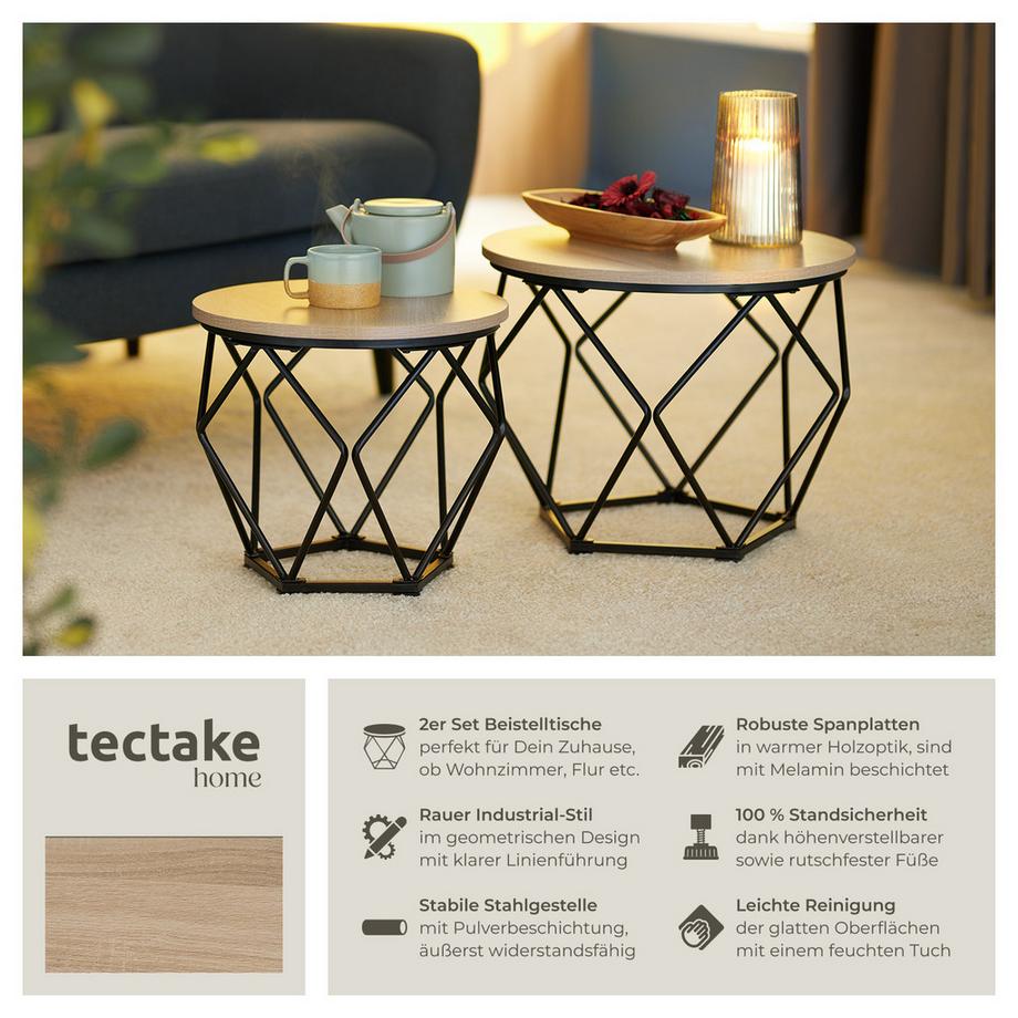 Tectake 2er Set Couchtisch Benham Industrial Style Holz und Stahl  