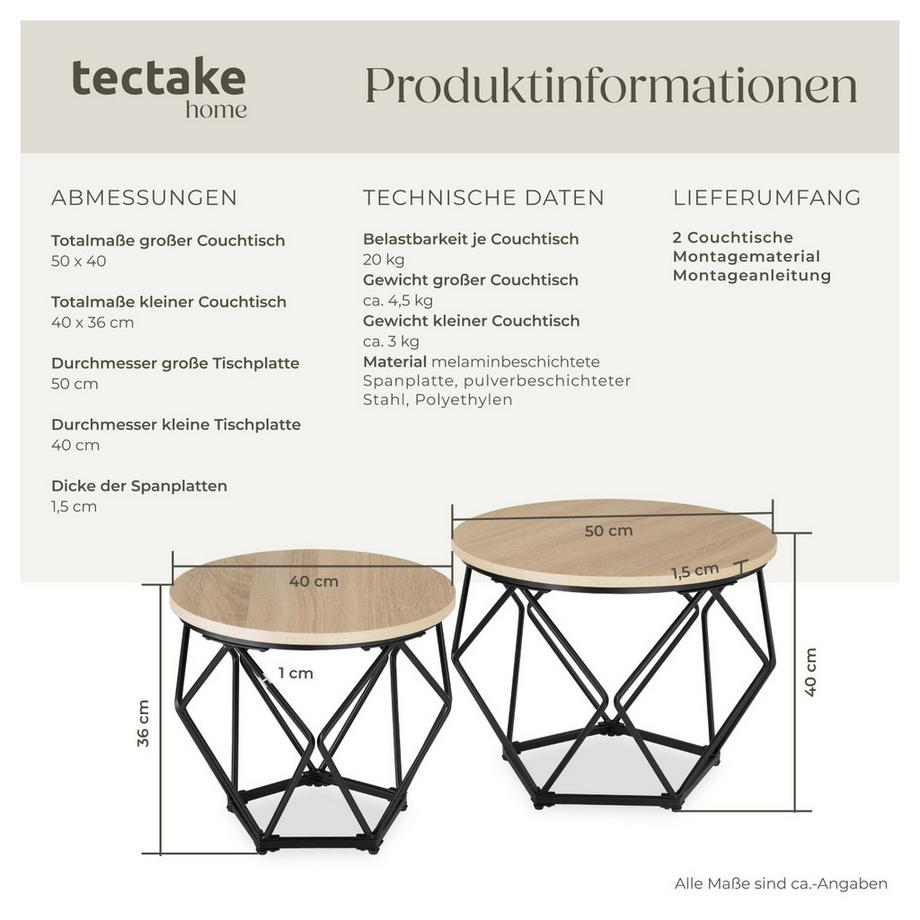 Tectake Set di 2 tavolini da salotto Benham stile industriale  
