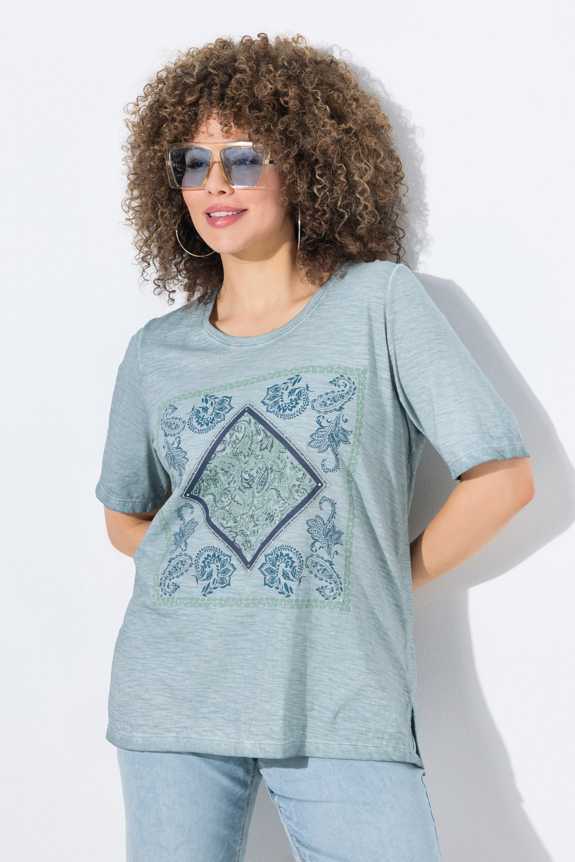 Ulla Popken T-shirt Classic Girocollo Mezza Manica con Brillantini  