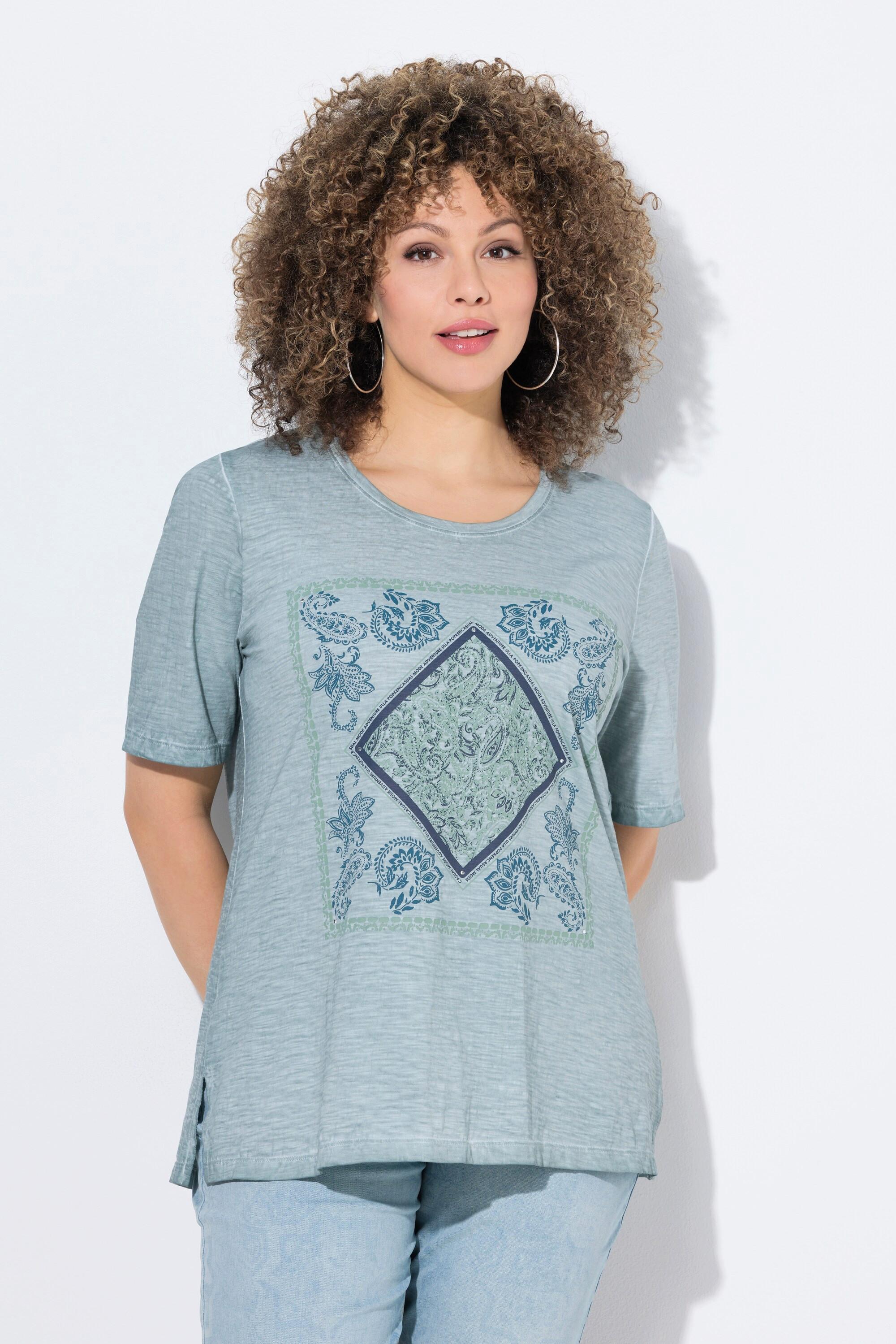 Ulla Popken T-shirt Classic Girocollo Mezza Manica con Brillantini  