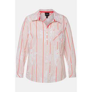Ulla Popken Tunica Svasata a Righe Collo Camicia Maniche Lunghe  