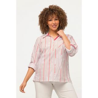 Ulla Popken Tunica Svasata a Righe Collo Camicia Maniche Lunghe  