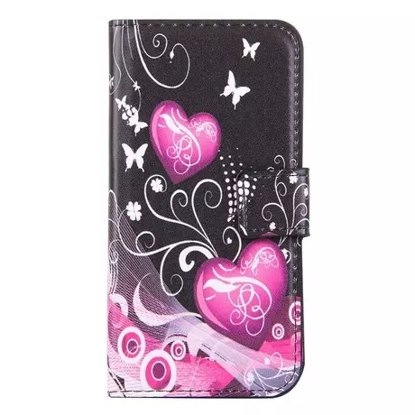 Cover-Discount  iPhone SE / 8 / 7 - Étui en cuir à motifs de cœurs Noir