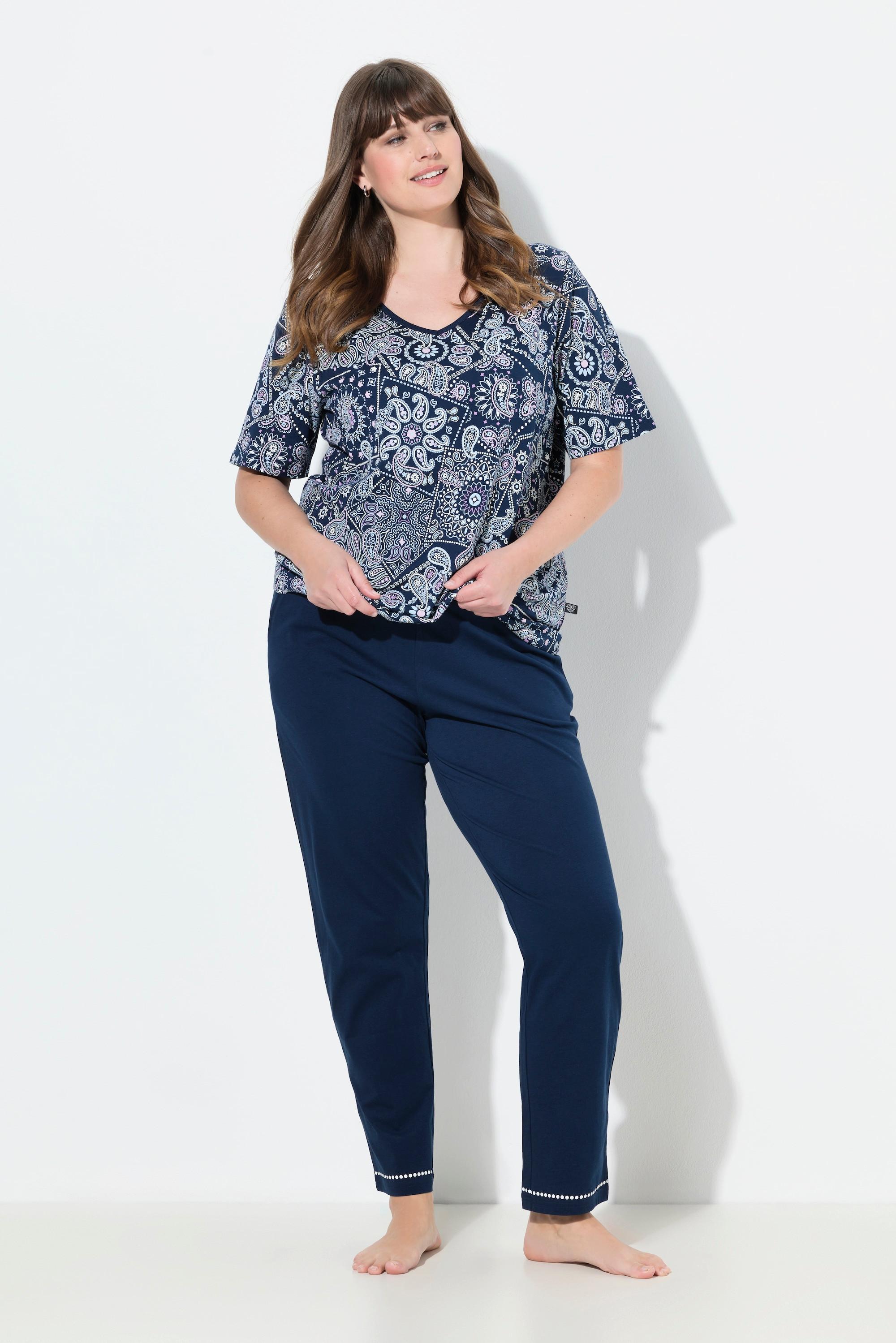 Ulla Popken Pigiama Scollo a V Maniche Corte con Tasche  