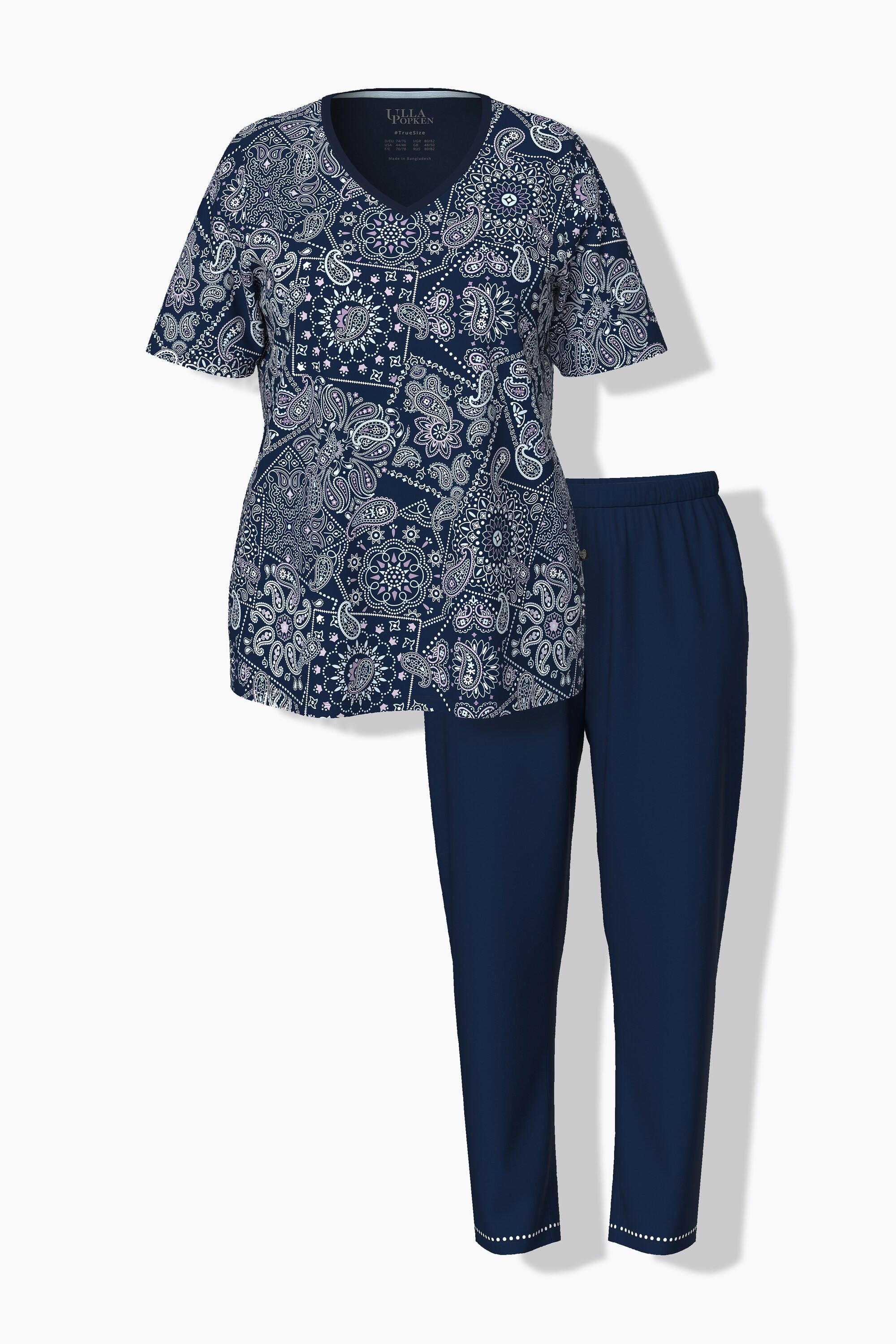 Ulla Popken Pigiama Scollo a V Maniche Corte con Tasche  