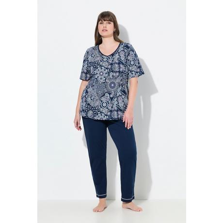 Ulla Popken Pigiama Scollo a V Maniche Corte con Tasche  