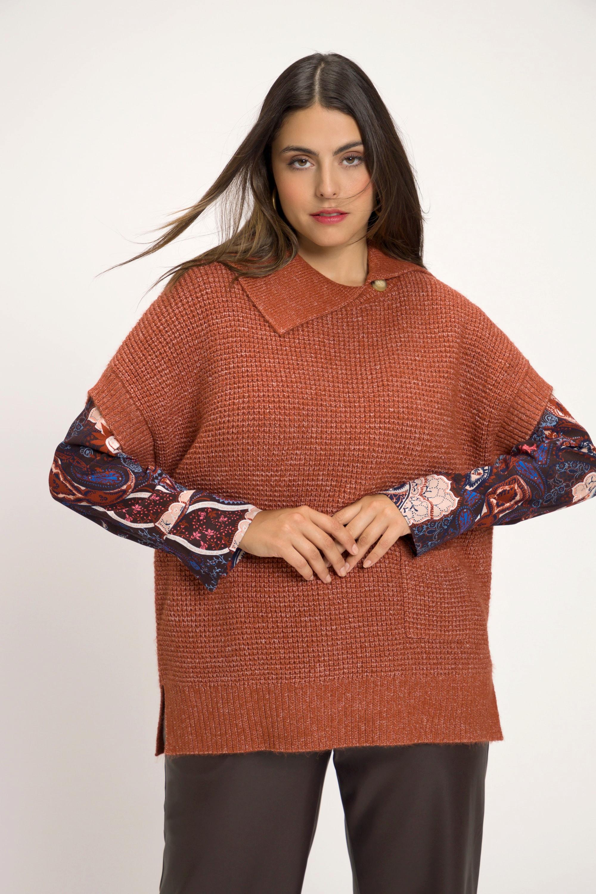 Ulla Popken  Pullover mélange con taglio oversize, lavorazione, collo e mezze maniche 