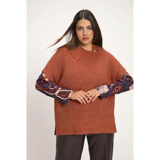 Ulla Popken  Pullover mélange con taglio oversize, lavorazione, collo e mezze maniche 