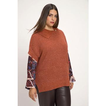 Pullover mélange con taglio oversize, lavorazione, collo e mezze maniche