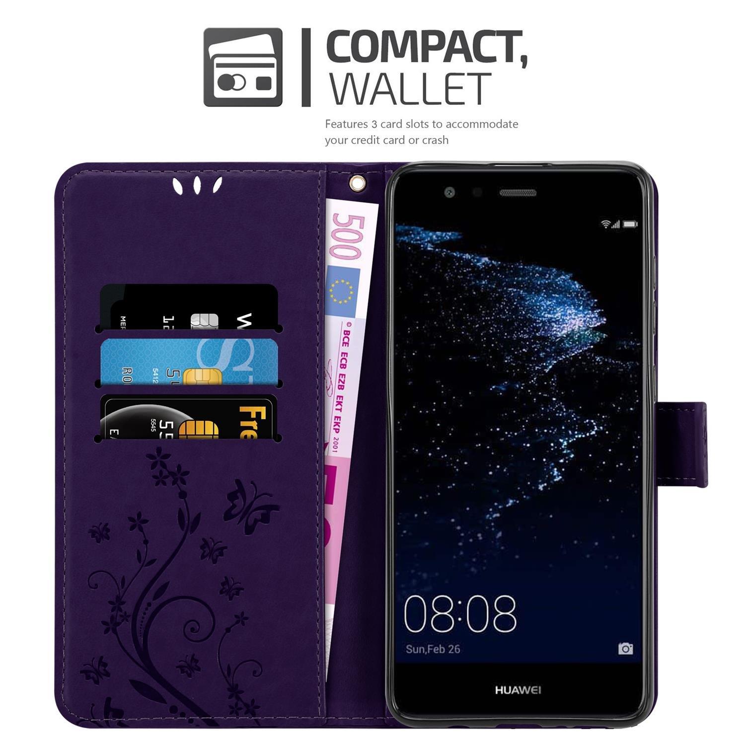 Cadorabo  Housse compatible avec Huawei P10 LITE - Coque de protection au design floral avec fermeture magnétique, fonction de support et emplacements pour cartes 