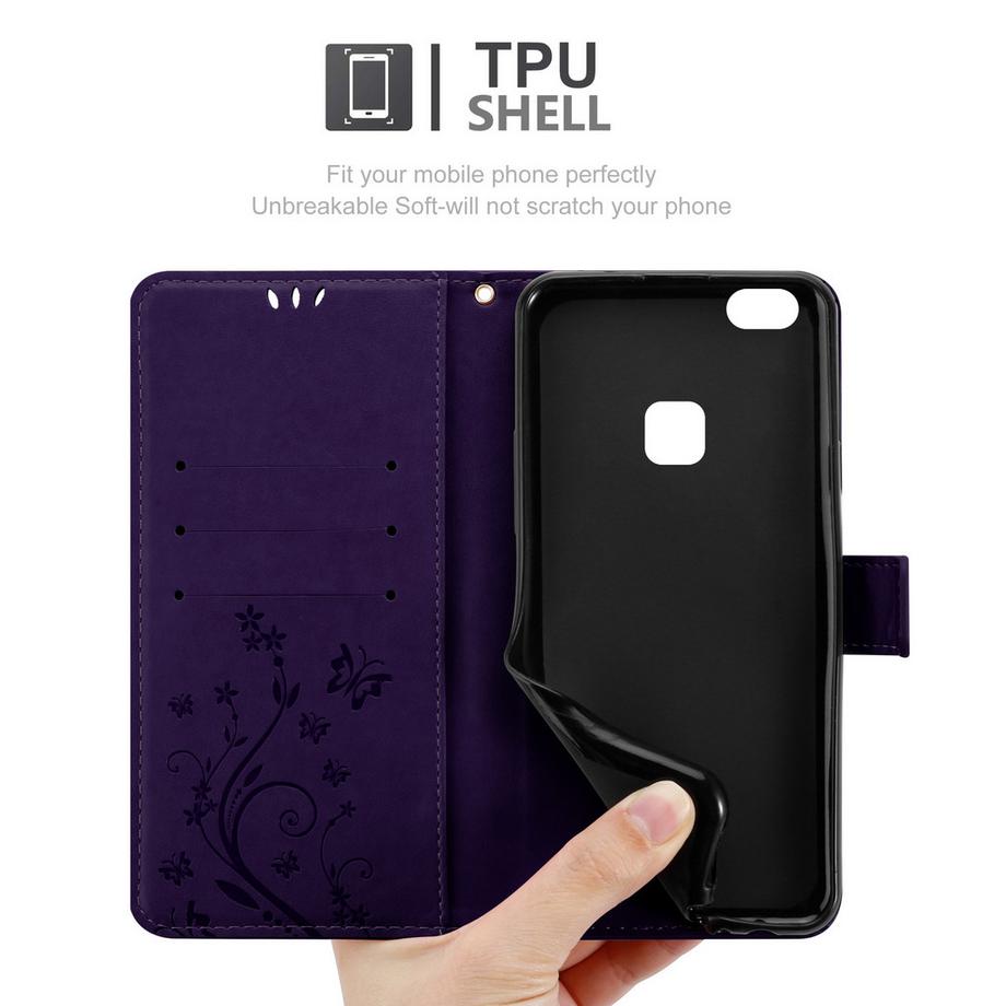 Cadorabo  Housse compatible avec Huawei P10 LITE - Coque de protection au design floral avec fermeture magnétique, fonction de support et emplacements pour cartes 