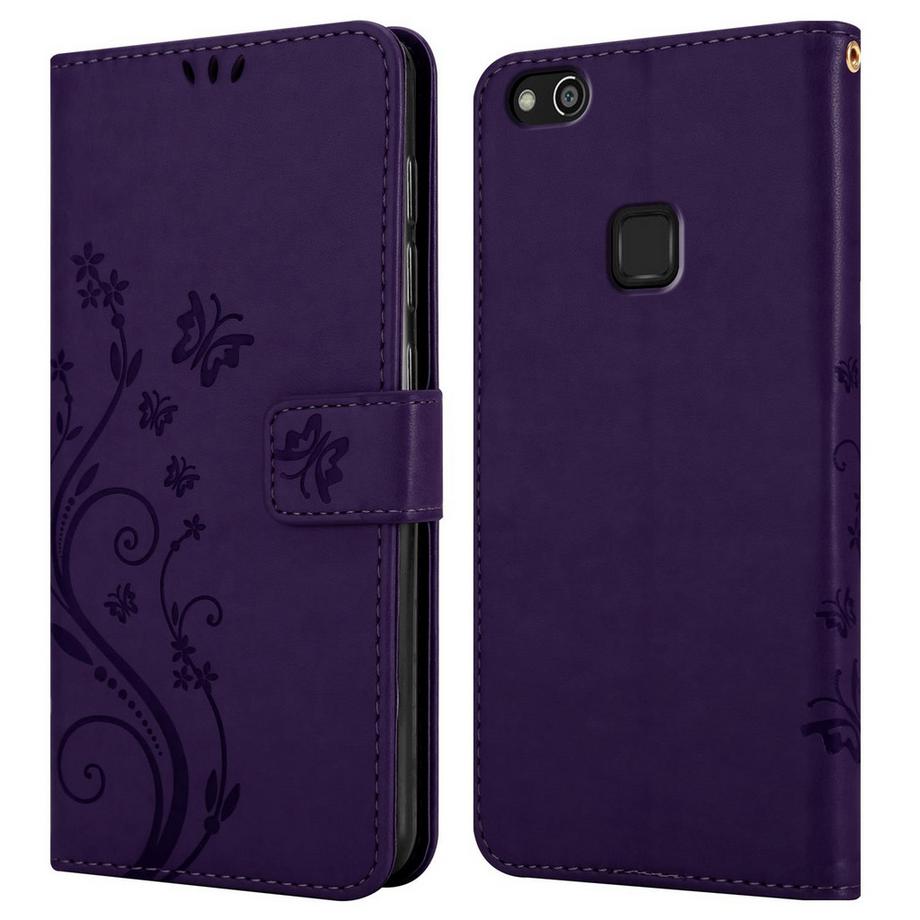 Cadorabo  Housse compatible avec Huawei P10 LITE - Coque de protection au design floral avec fermeture magnétique, fonction de support et emplacements pour cartes 